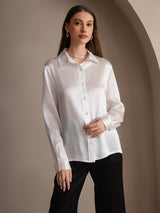 [Bianco] SilkSilky-IT 19Momme Manica lunga Colletto con Revers Camicie da donna 004