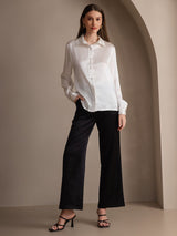 [Bianco] SilkSilky-IT 19Momme Manica lunga Colletto con Revers Camicie da donna 007