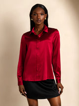 [Vino] SilkSilky-IT 19Momme Manica lunga Colletto con Revers Camicie da donna 001