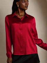 [Vino] SilkSilky-IT 19Momme Manica lunga Colletto con Revers Camicie da donna 004