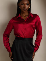 [Vino] SilkSilky-IT 19Momme Manica lunga Colletto con Revers Camicie da donna 005