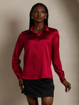 [Vino] SilkSilky-IT 19Momme Manica lunga Colletto con Revers Camicie da donna 006