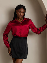 [Vino] SilkSilky-IT 19Momme Manica lunga Colletto con Revers Camicie da donna 009