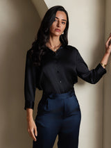 [Nero] SilkSilky-IT 3/4 Sleeve Lapel Collar Camicie da donna 003
