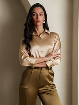 [Champagne] SilkSilky-IT 3/4 Sleeve Lapel Collar Camicie da donna 001