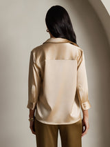 [Champagne] SilkSilky-IT 3/4 Sleeve Lapel Collar Camicie da donna 002