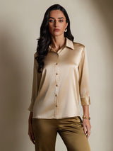 [Champagne] SilkSilky-IT 3/4 Sleeve Lapel Collar Camicie da donna 003