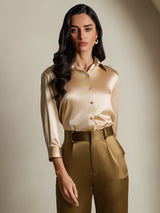 [Champagne] SilkSilky-IT 3/4 Sleeve Lapel Collar Camicie da donna 004