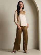[Champagne] SilkSilky-IT 3/4 Sleeve Lapel Collar Camicie da donna 008