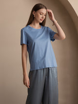[Blu] SilkSilky-IT Maniche Corte Scollo rotondo Magliette donna 003