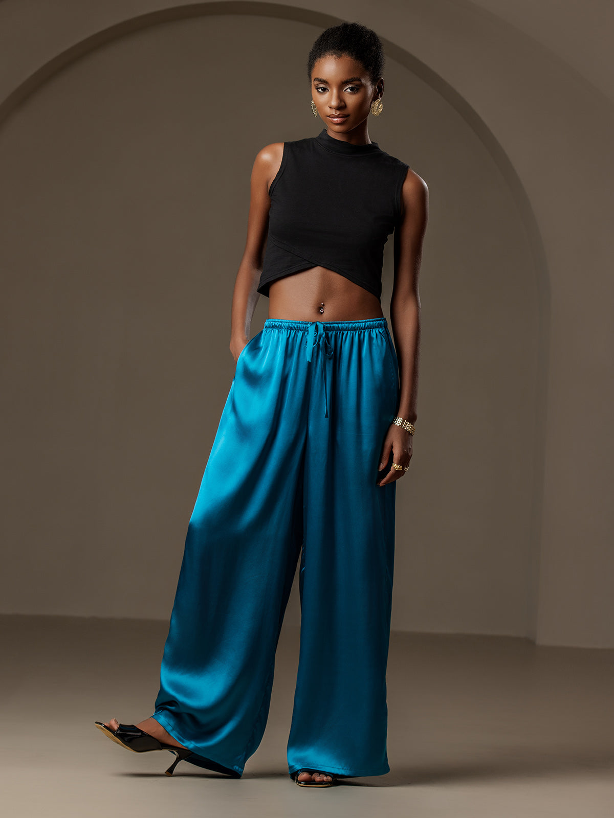 [Verde Acqua] SilkSilky-IT Pure Silk Womens Pants 004