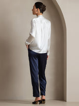 [Bianco] SilkSilky-IT Long Sleeve Tie Neck Bluse 002