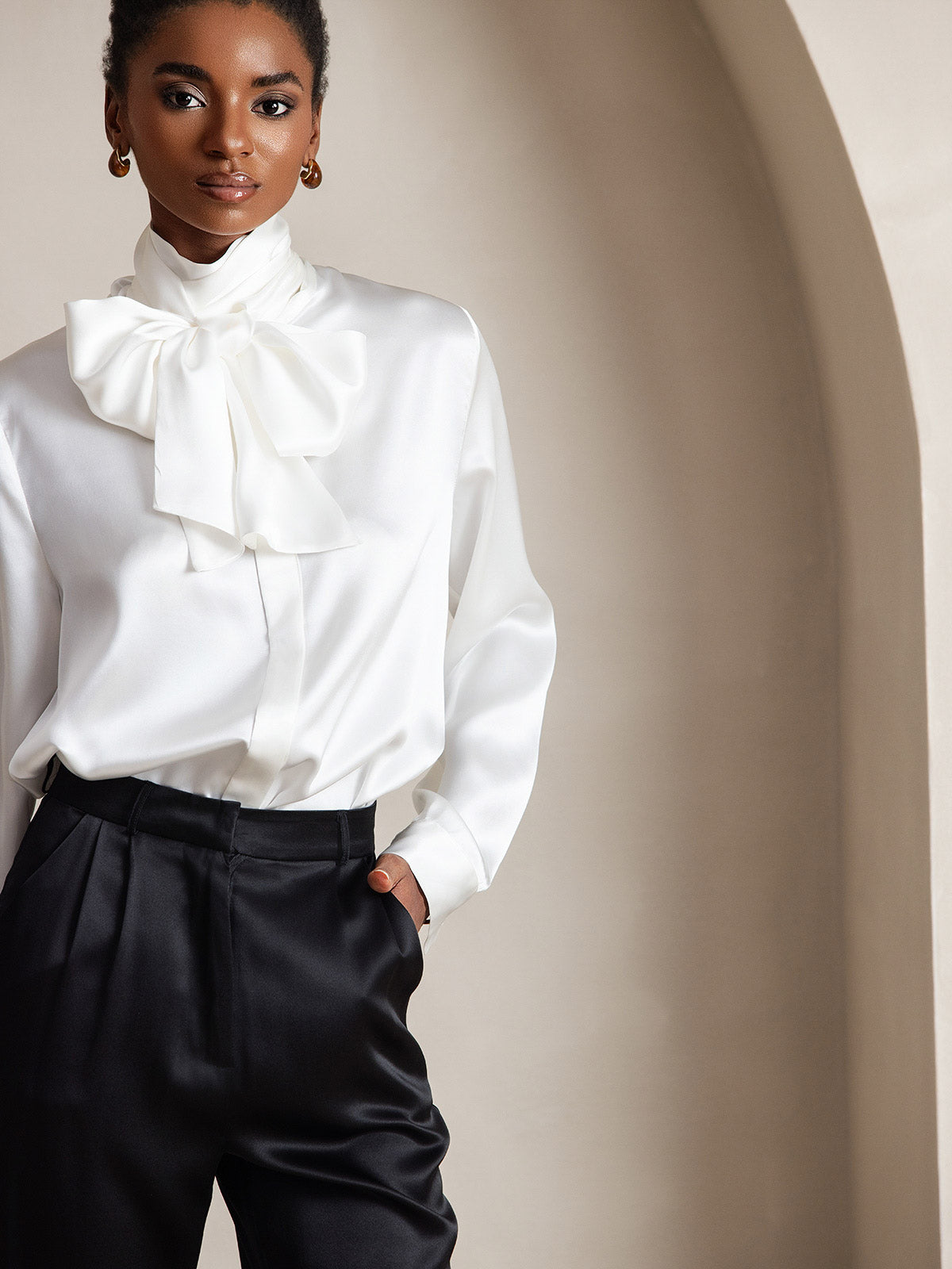 [Bianco] SilkSilky-IT 19Momme Seta Womens Shirt 004,