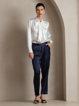 [Bianco] SilkSilky-IT Long Sleeve Tie Neck Bluse 005