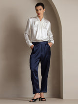 [Bianco] SilkSilky-IT Long Sleeve Tie Neck Bluse 007