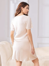[Bianco] SilkSilky-IT Maniche Corte Scollo a V Camicia da notte 002