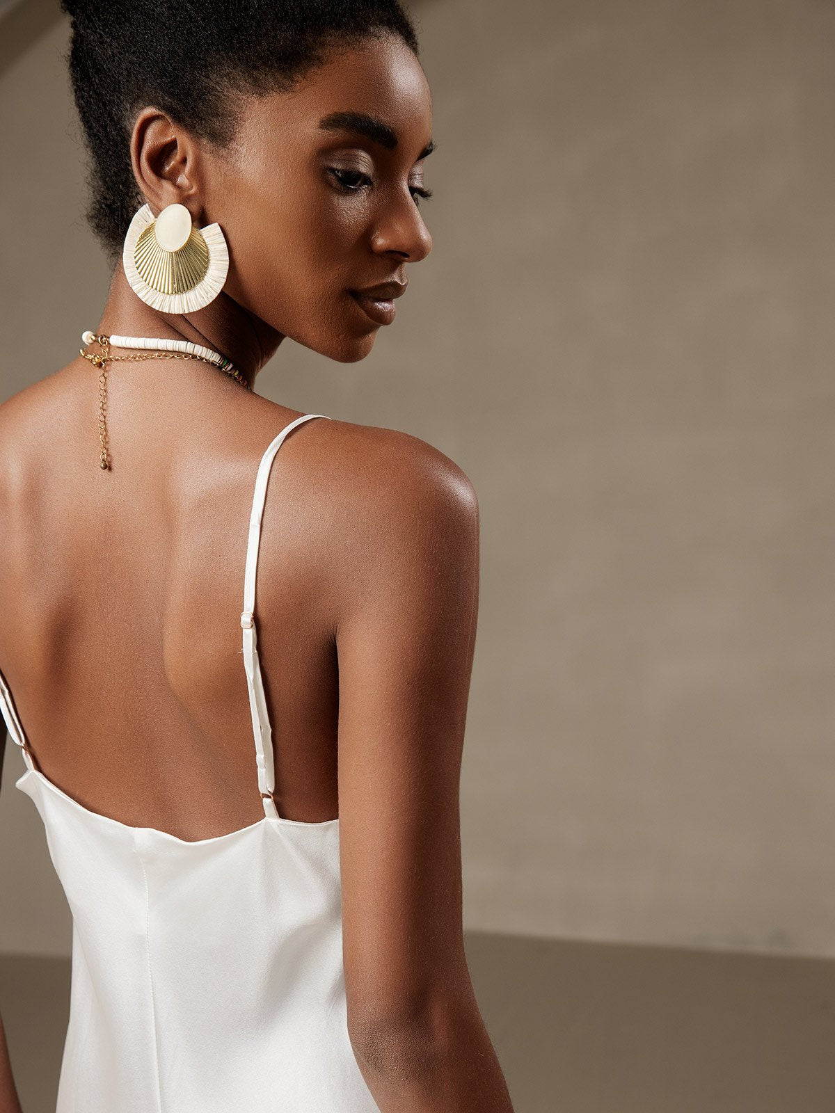 [Bianco] SilkSilky-IT Tirantes Finos Collo drappeggiato Vestiti da donna 002