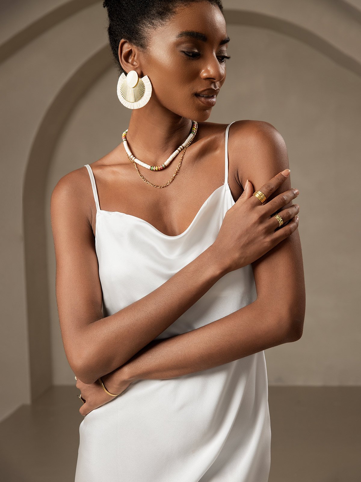 [Bianco] SilkSilky-IT Tirantes Finos Collo drappeggiato Vestiti da donna 004