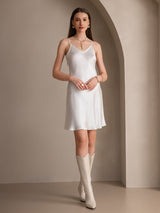[Bianco] SilkSilky-IT Tirantes Finos Scollo a V Vestiti da donna 004