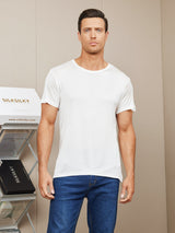 [Bianco] SilkSilky-IT Maniche Corte Collo Rotondo Aderente Maglietta da uomo 001