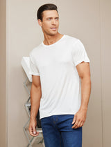 [Bianco] SilkSilky-IT Maniche Corte Collo Rotondo Aderente Maglietta da uomo 003