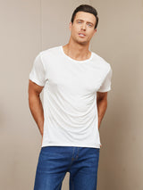 [Bianco] SilkSilky-IT Maniche Corte Collo Rotondo Aderente Maglietta da uomo 004