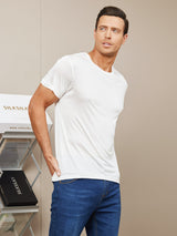 [Bianco] SilkSilky-IT Maniche Corte Collo Rotondo Aderente Maglietta da uomo 005