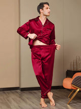 [Vino] SilkSilky-IT Long Sleeve Lapel Collar Pigiami da uomo 008