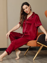 [Vino] SilkSilky-IT Maniche Corte Collo a Taglio Pigiami da donna 003
