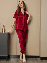 [Vino] SilkSilky-IT Maniche Corte Collo a Taglio Pigiami da donna 005