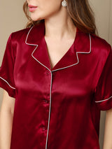 [Vino] SilkSilky-IT Maniche Corte Collo a Taglio Pigiami da donna 007
