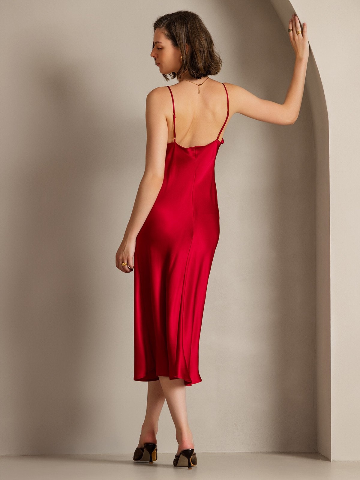 [Vino] SilkSilky-IT Tirantes Finos Collo drappeggiato Vestiti da donna 002