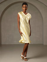 [Giallo] SilkSilky-IT Cap Sleeve V Neck Vestiti da donna 001