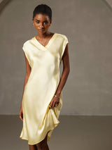 [Giallo] SilkSilky-IT Cap Sleeve V Neck Vestiti da donna 003