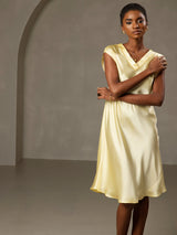[Giallo] SilkSilky-IT Cap Sleeve V Neck Vestiti da donna 004