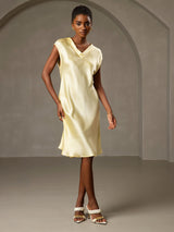 [Giallo] SilkSilky-IT Cap Sleeve V Neck Vestiti da donna 005