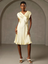 [Giallo] SilkSilky-IT Cap Sleeve V Neck Vestiti da donna 006