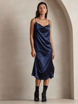 [Blu Scuro] SilkSilky-IT Spaghetti Strap Cowl Neck Cami 007