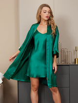 [Verde] SilkSilky-IT A tre quarti Scollo a V Set camicia e vestaglia 005