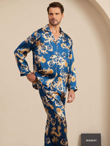 [Drago Navy] SilkSilky-IT Long Sleeve Lapel Collar Pigiami da uomo 003