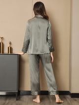 [Verde Grigiastro] SilkSilky-IT Manica lunga Womens Pajamas 002