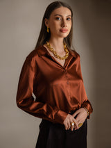 [Caramello] SilkSilky-IT Long Sleeve Lapel Collar Camicie da donna 003