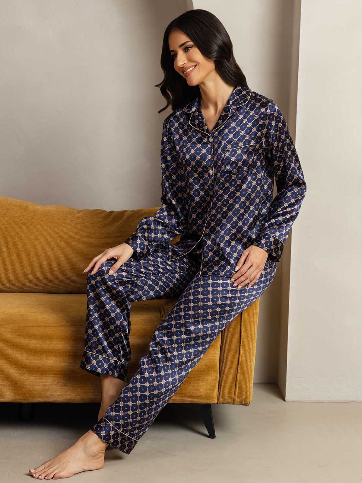 [Catena Blu Navy] SilkSilky-IT Seta pura Womens Pajamas 003