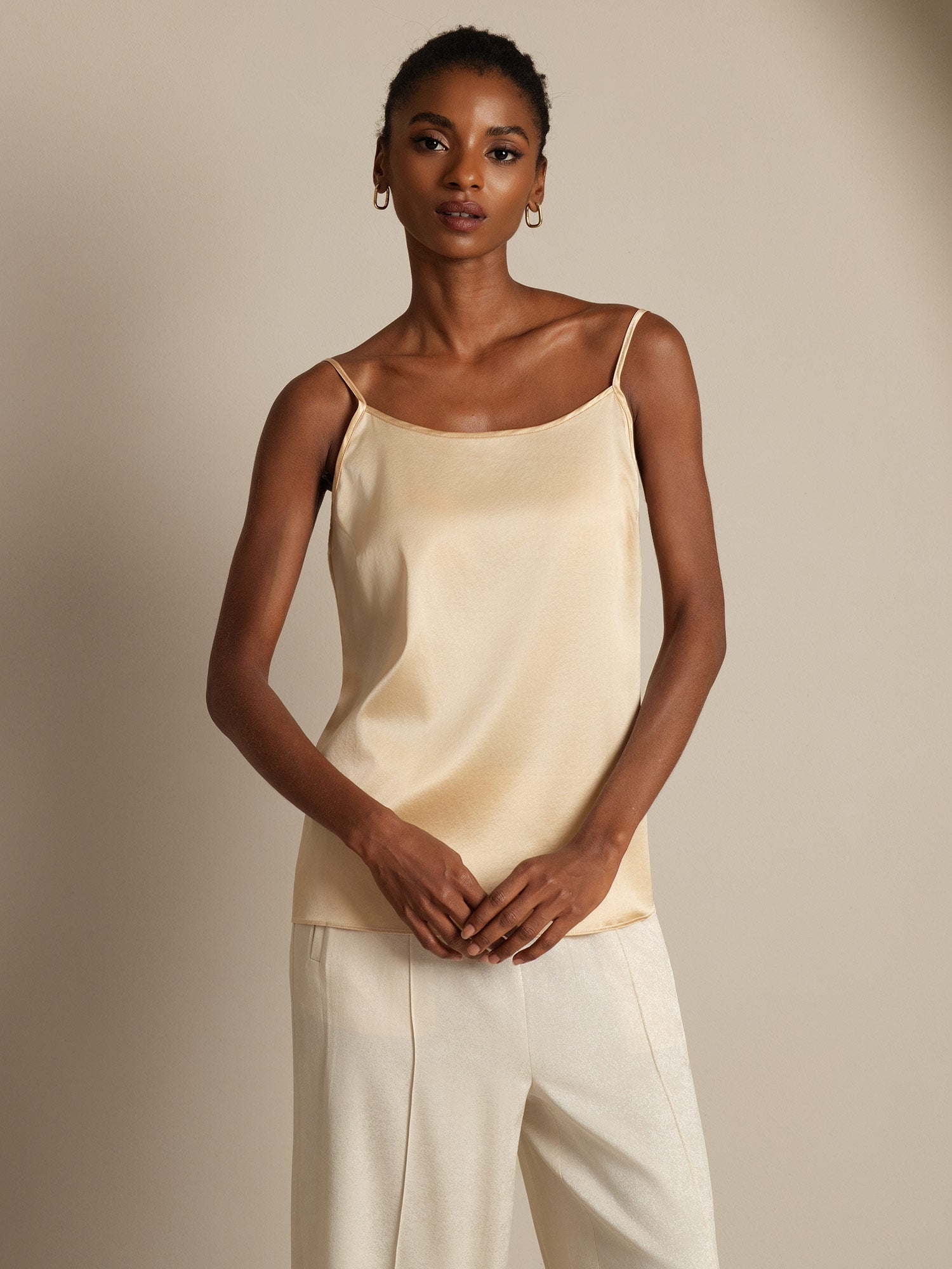 [Champagne] SilkSilky-IT 19Momme Tirantes Finos Scollo A Coppa Cami 003