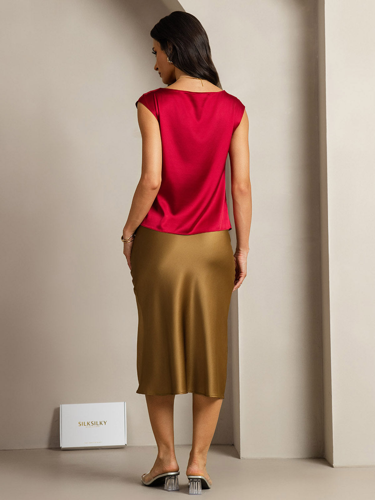[Vino] SilkSilky-IT 19Momme Seta Collo drappeggiato Magliette donna 002