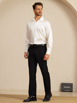 [Bianco] SilkSilky-IT 19Momme Manica lunga Colletto con Revers Camicia da uomo 007