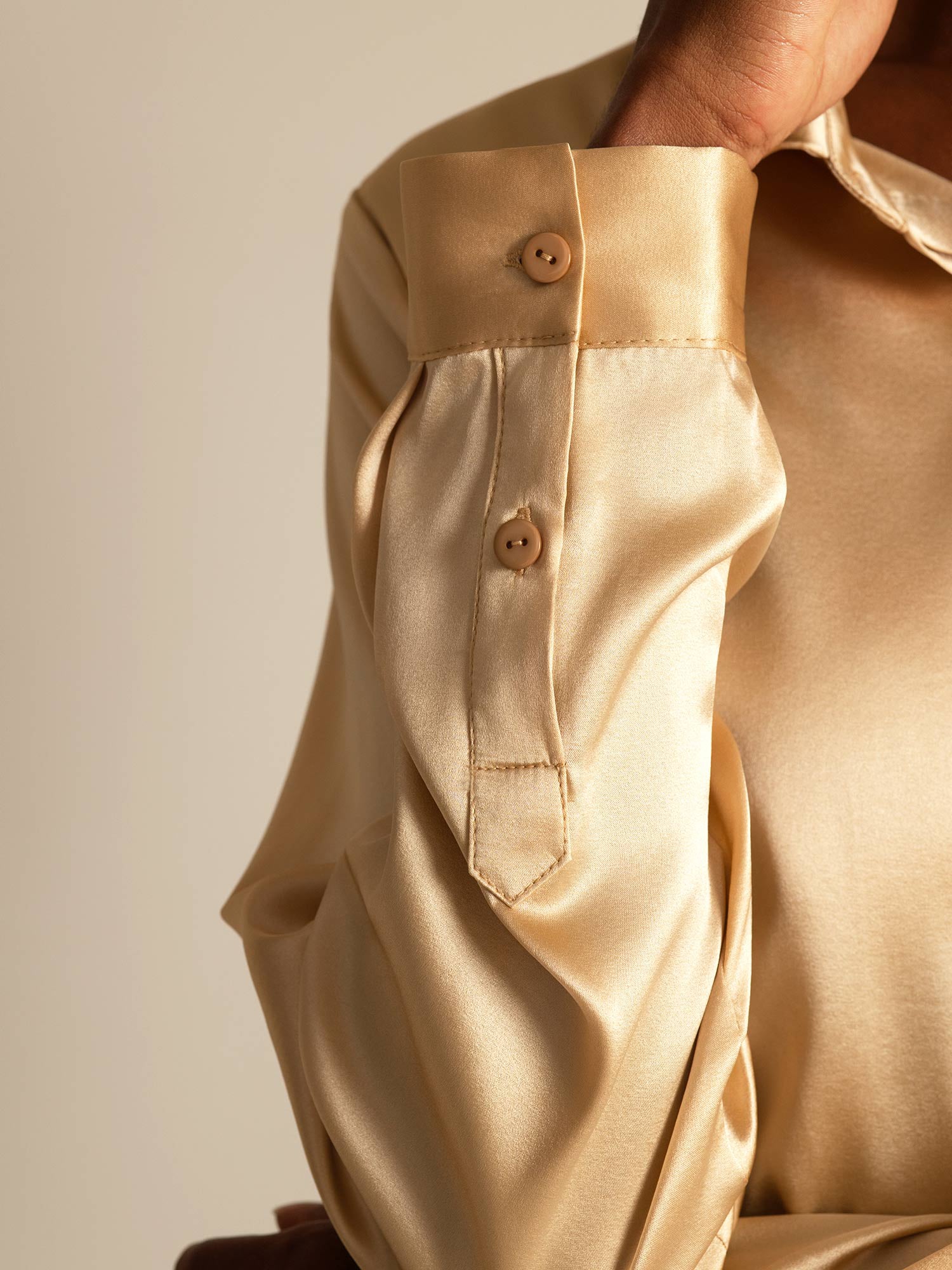 [Champagne] SilkSilky-IT 19Momme Manica lunga Colletto con Revers Camicie da donna 007