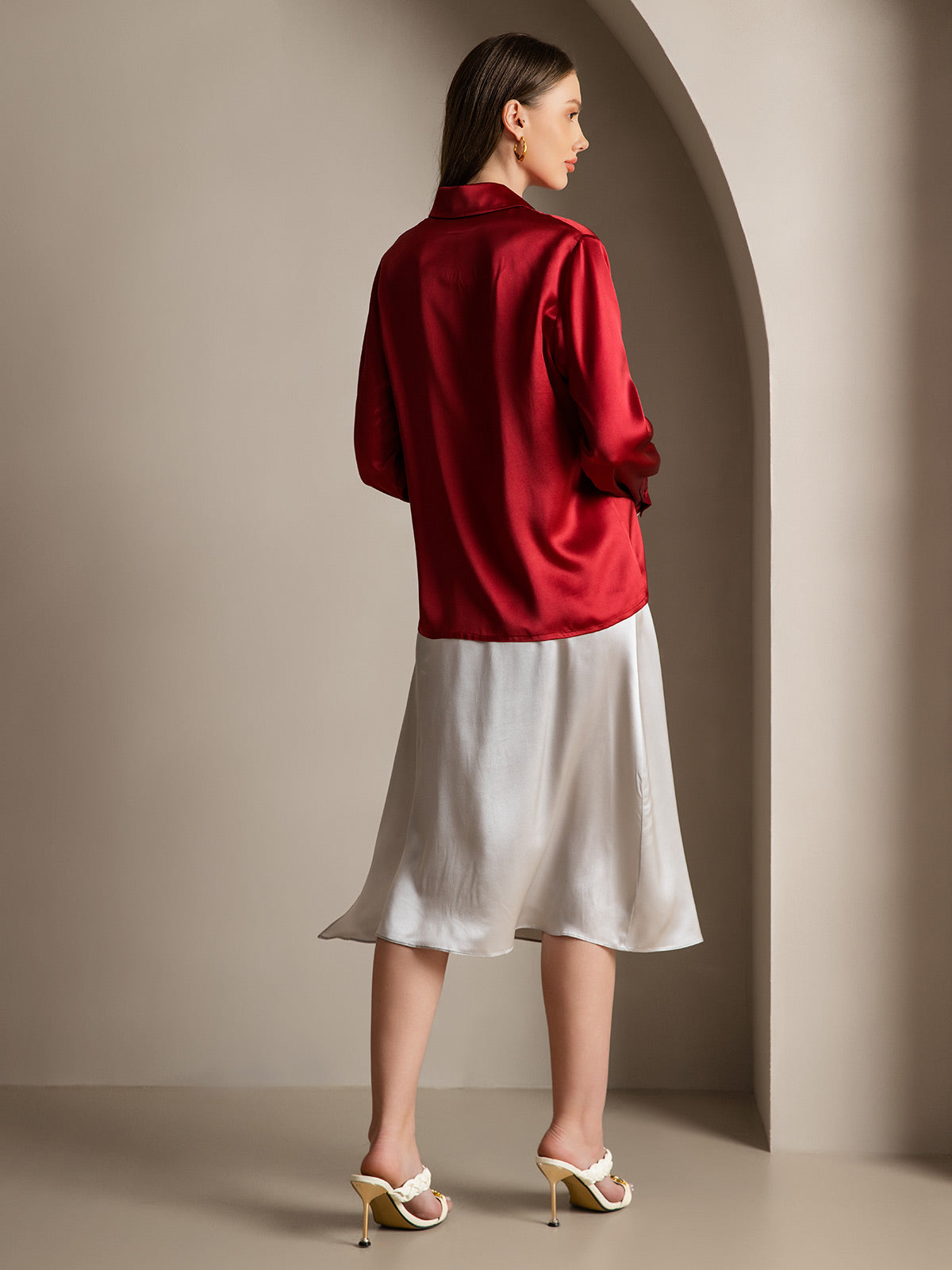 [Vino] SilkSilky-IT 19Momme Seta Lapel Collar Camicie da donna 002