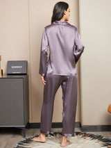 [Grigio Porpora] SilkSilky-IT Long Sleeve Lapel Collar Pigiami da donna 002