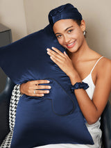 [Blu Scuro] SilkSilky-IT 19Momme Seta pura Pillowcase Set 001